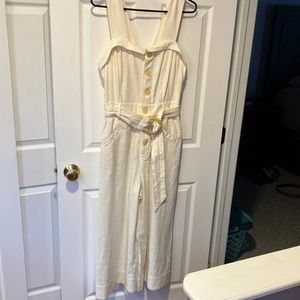 NWT Anthropologie Ivory Jumpsuit with belt Sz 10